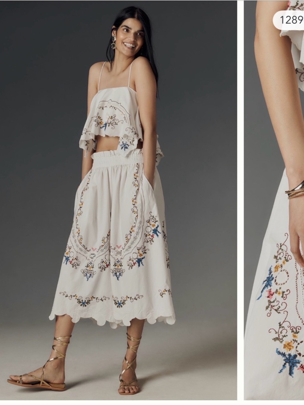 White Embroidered Boho culottes - Picture 5 of 5